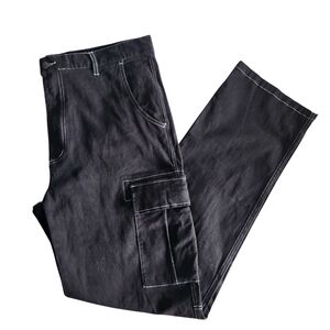 NEW Forever 21 Black Cargo Jeans Mens 36x34 Straight Fit Denim